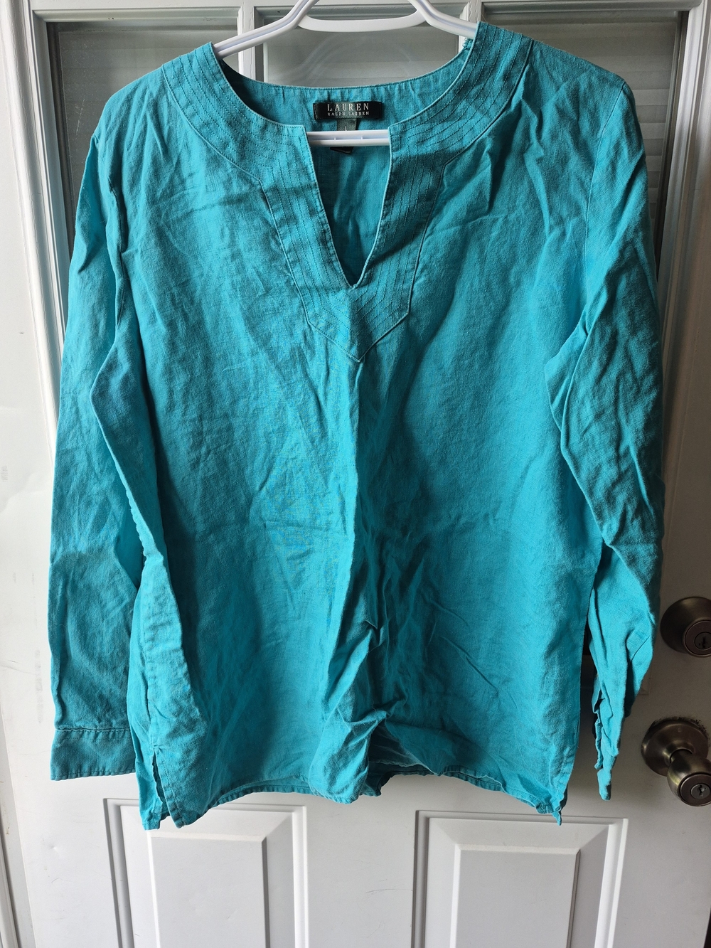 Lauren Ralph Lauren Teal Long-Sleeve Women's Linen Shirt